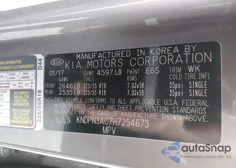 2017 Kia Sportage Ex z USA, uszkodzony, nr VIN KNDPN3AC7H7254673